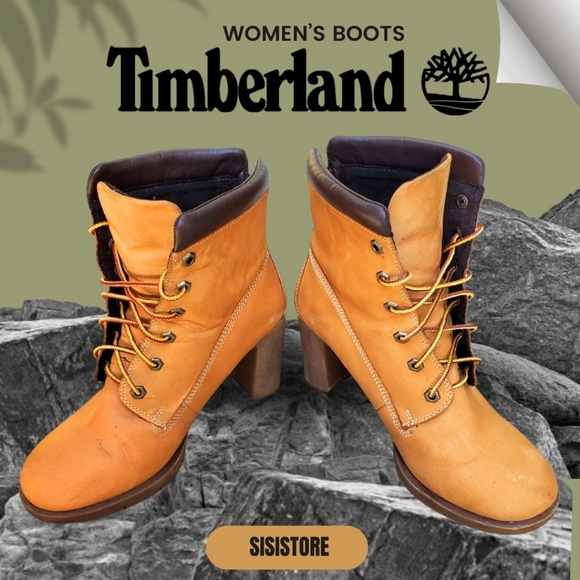 Timberland Women's 3" High Heel‎ Midcalf Boots Tan Khaki Lace Up Sz 8M - Picture 1 of 12